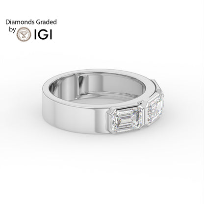 1.5ct Emerald Cut Three-Stone Lab Diamond Men’s Wedding Ring - E/VVS Platinum