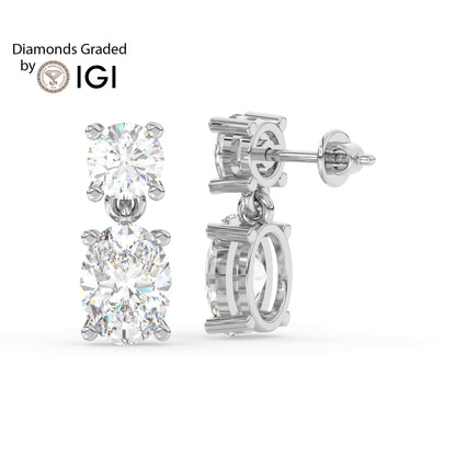 3ct Round and Oval Drop Lab Diamond Earrings E VVS 14K Gold