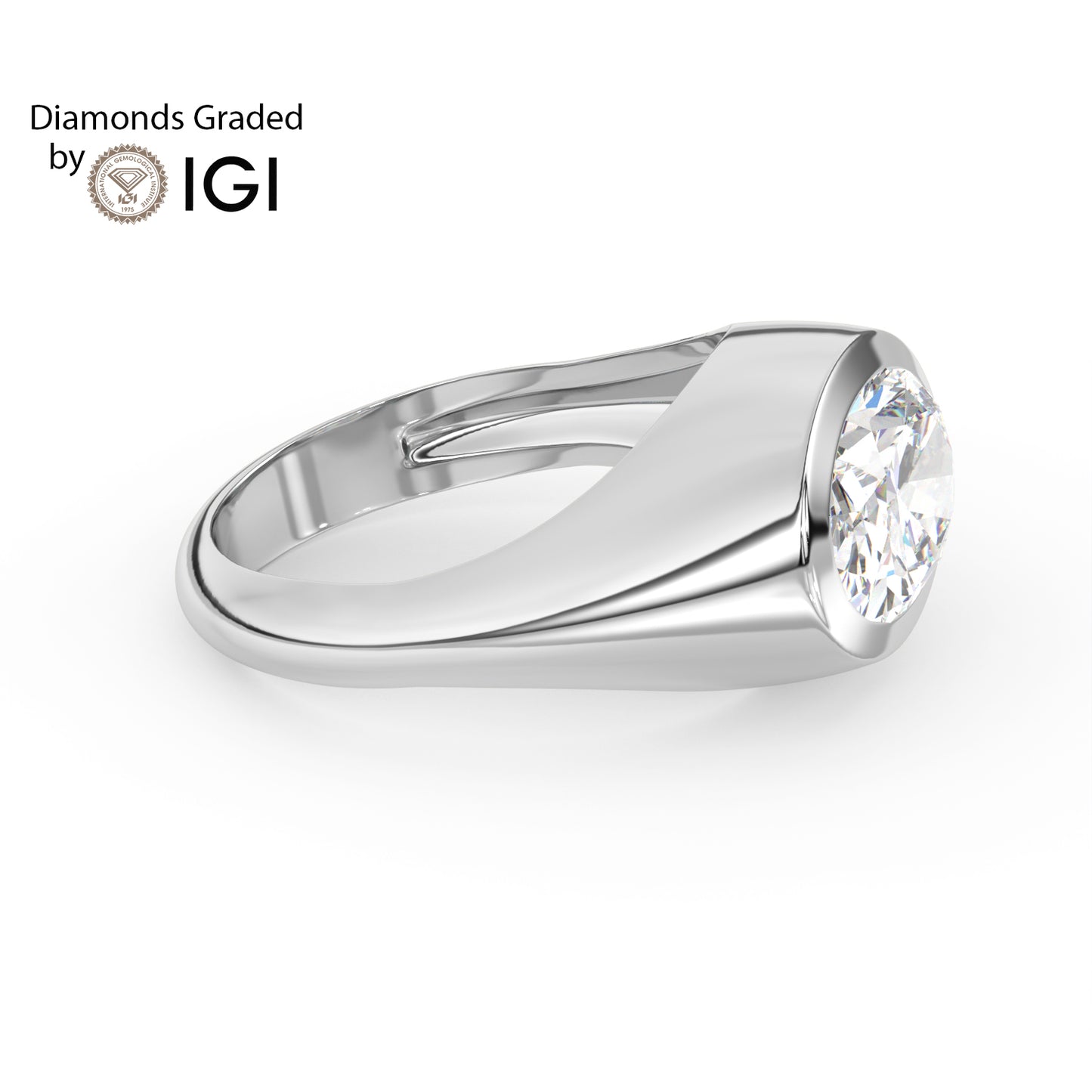 2ct Oval Bezel Set Lab Diamond Men’s Wedding Ring - E/VVS 18K Gold