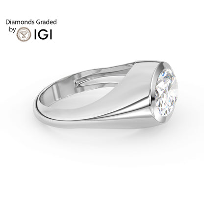 2ct Oval Bezel Set Lab Diamond Men’s Wedding Ring - E/VVS 18K Gold