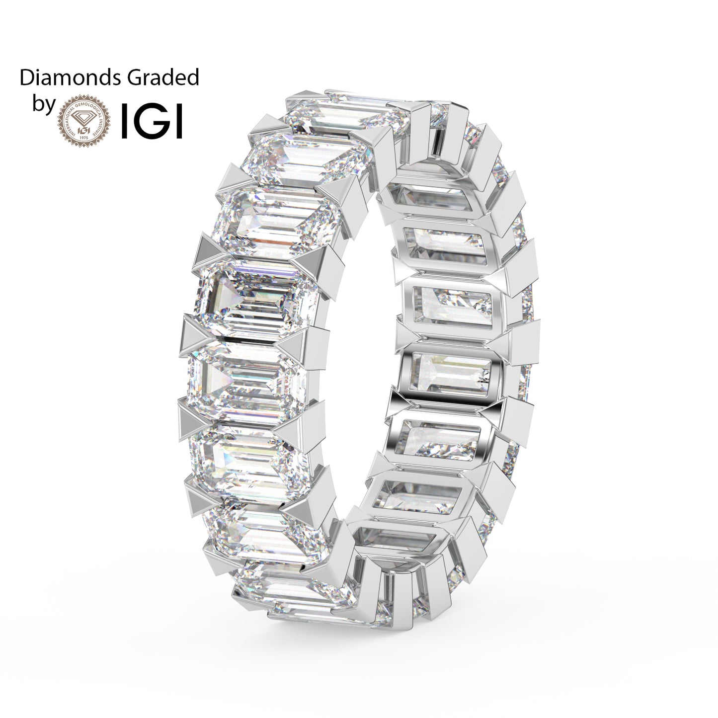 4.8ct Emerald Cut Lab Diamond Eternity Wedding Ring - E/VVS 18K Gold