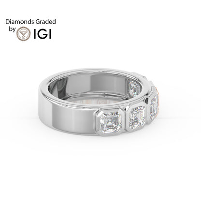 2ct Asscher Cut Five-Stone Lab Diamond Men’s Ring - E/VVS Platinum