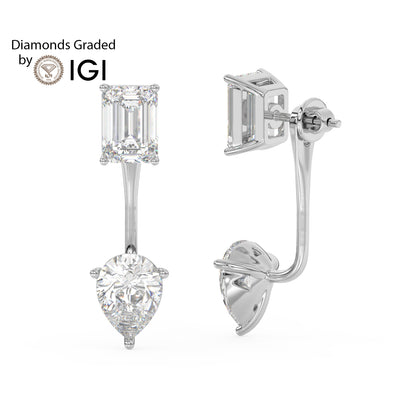 4ct Emerald and Pear Drop Lab Diamond Earrings E VVS 18K Gold