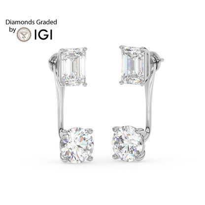 4ct Emerald and Round Drop Lab Diamond Earrings E VVS 18K Gold