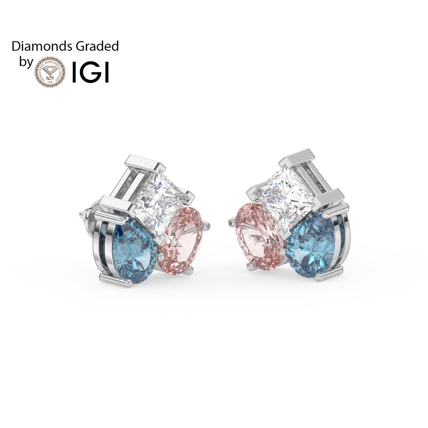 6ct Pear, Oval, and Princess Coloured Lab Diamond Earrings E VVS 18K Gold