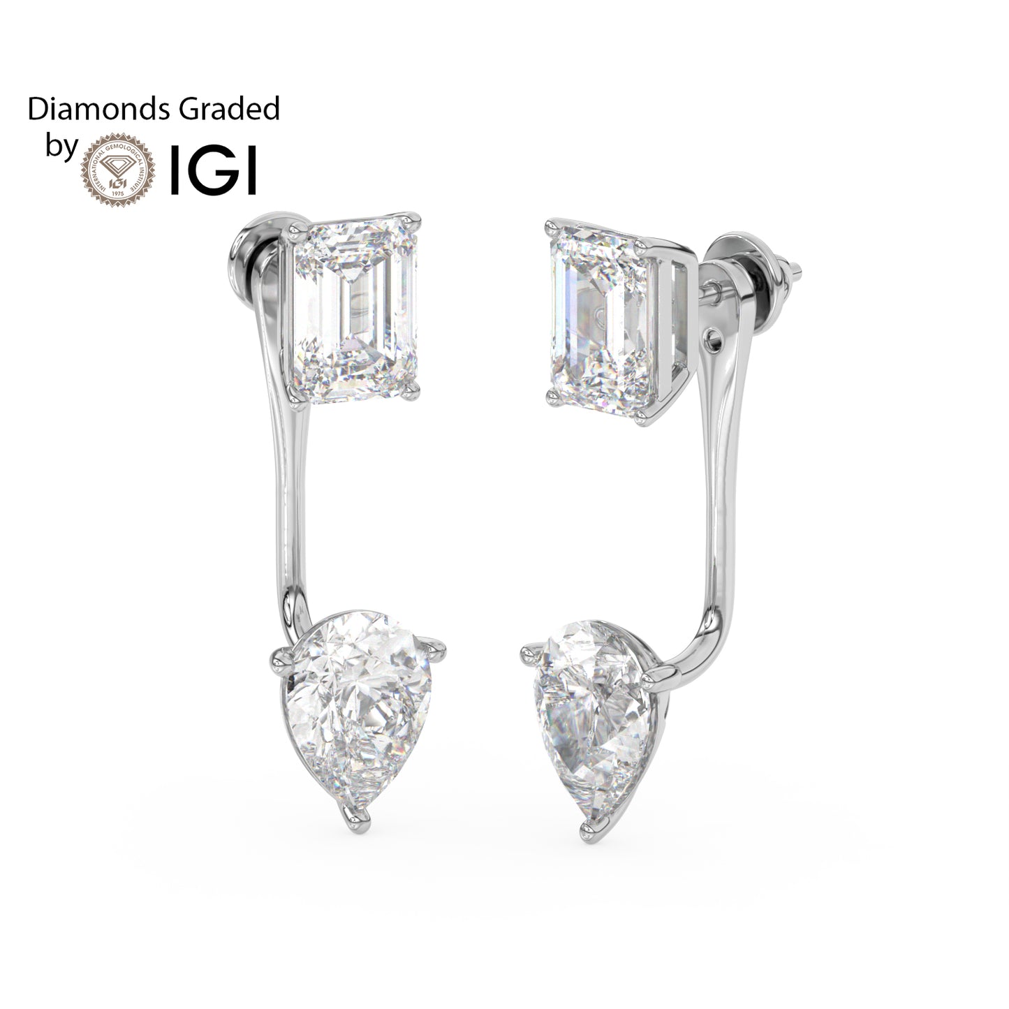 4ct Emerald and Pear Drop Lab Diamond Earrings E VVS 18K Gold