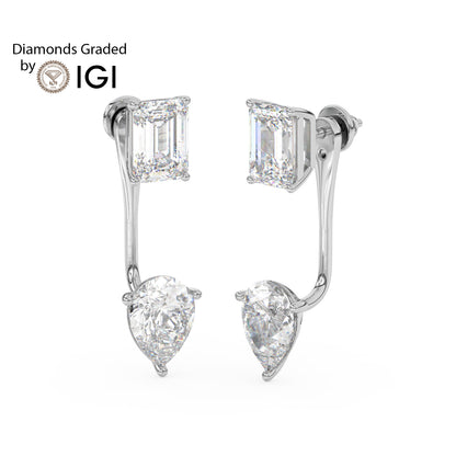 4ct Emerald and Pear Drop Lab Diamond Earrings E VVS 18K Gold