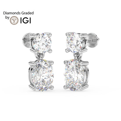 3ct Round and Oval Drop Lab Diamond Earrings E VVS 14K Gold