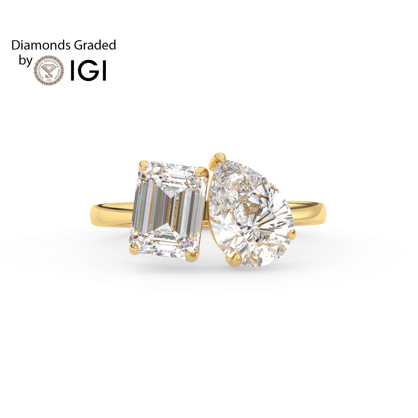 4ct Toi et Moi Pear and Emerald Lab Diamond Ring - E/VVS 14K Gold