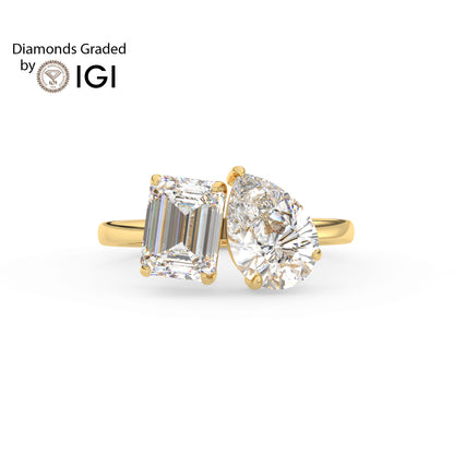 4ct Toi et Moi Pear and Emerald Lab Diamond Ring - E/VVS 14K Gold