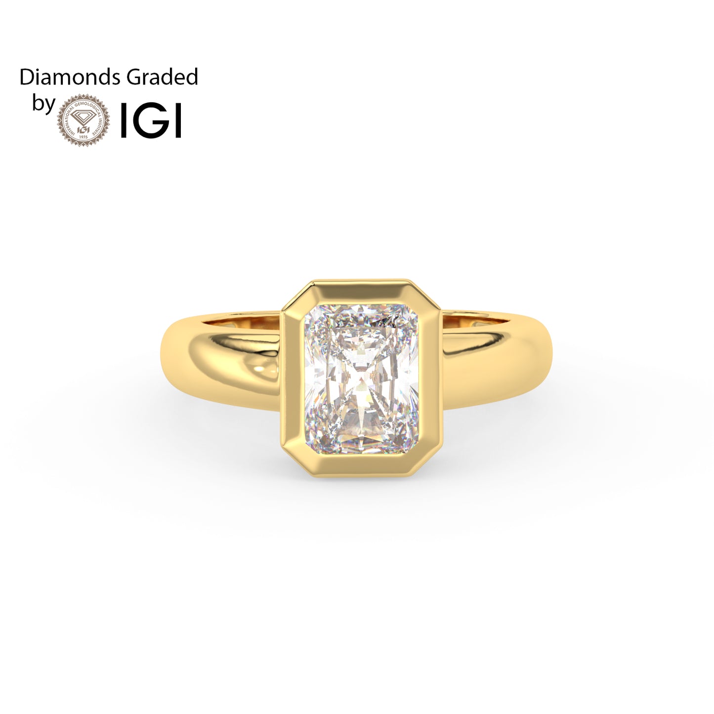 2ct Radiant Bezel Set Lab Diamond Men’s Wedding Ring - E/VVS 18K Gold