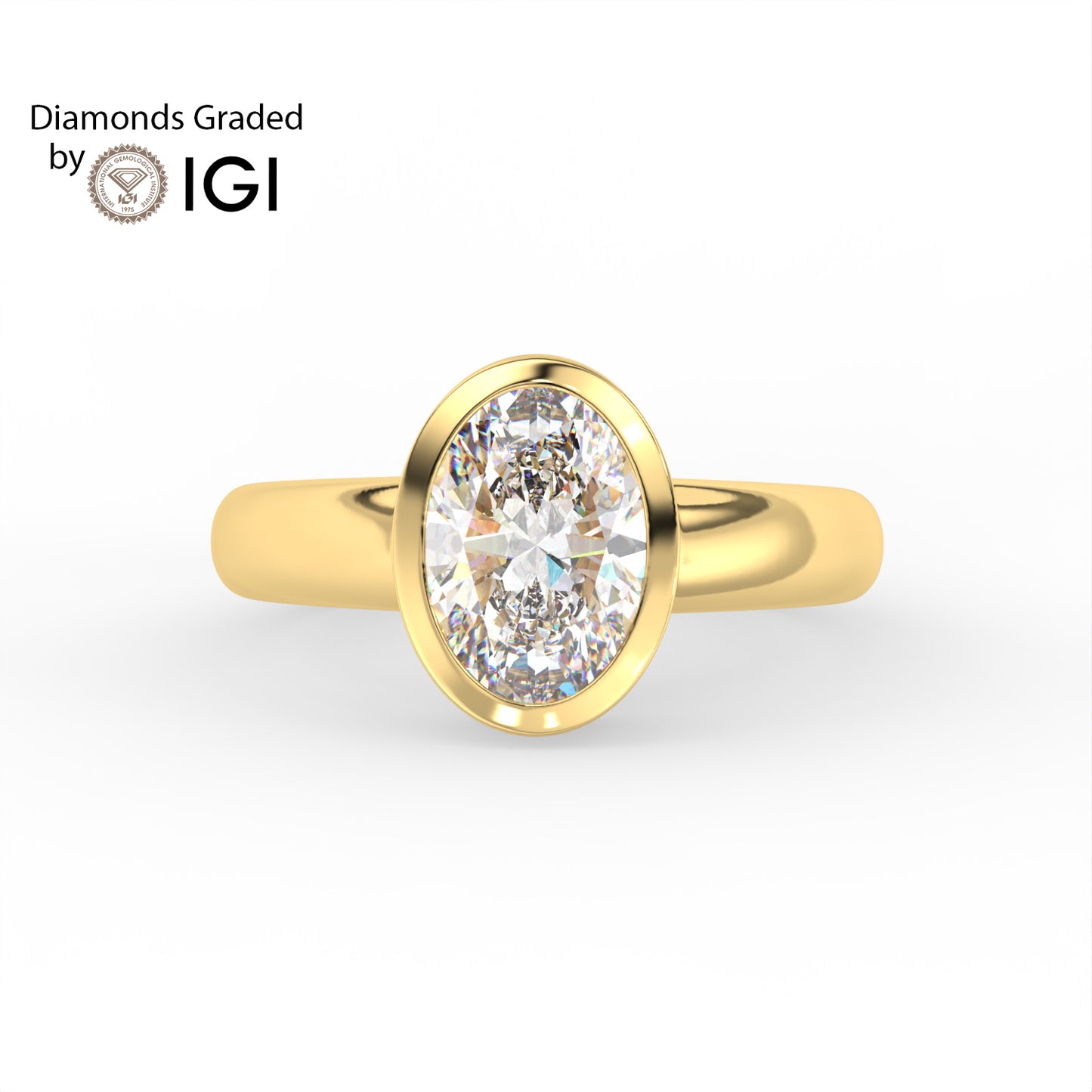 2ct Oval Bezel Set Lab Diamond Men’s Wedding Ring - E/VVS 18K Gold