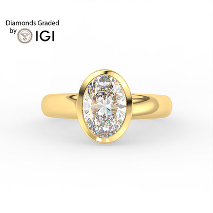 2ct Oval Bezel Set Lab Diamond Men’s Wedding Ring - E/VVS 18K Gold