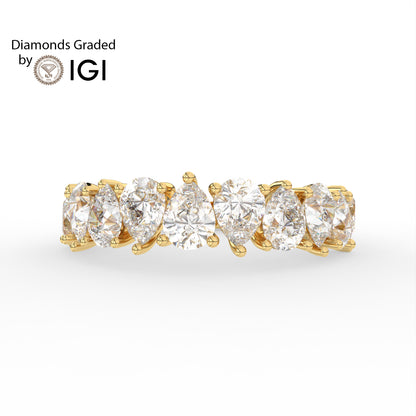 3.1ct Pear Alternating Lab Diamond Half Eternity Wedding Ring - E/VVS 14K Gold