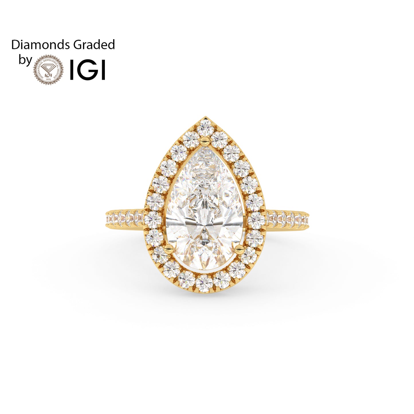 3ct Pear Lab Diamond Halo Engagement Ring - E/VVS 18K Gold