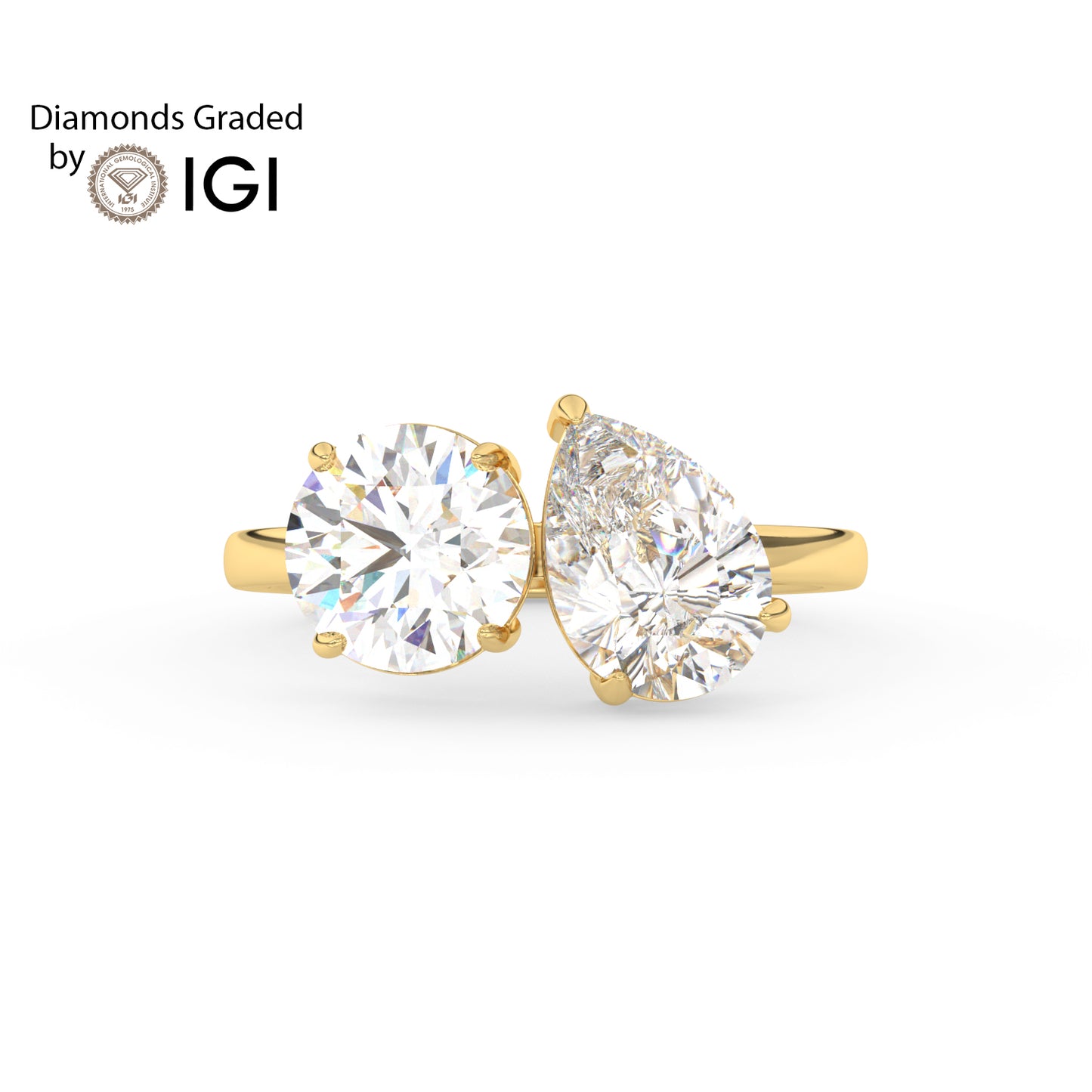 4ct Toi et Moi Round and Pear Lab Diamond Ring - E/VVS 14K Gold