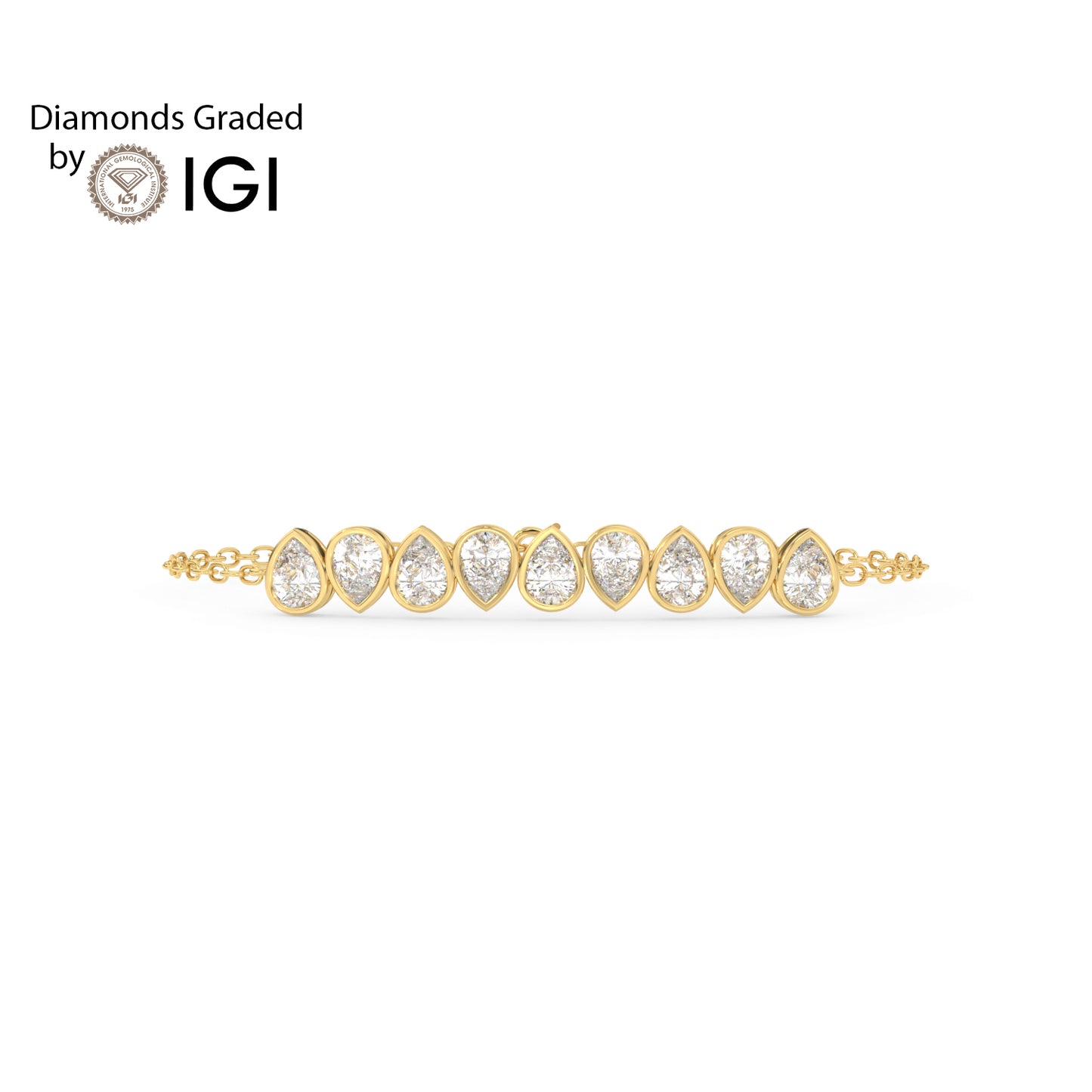 4.5ct Pear Alternating Bezel Set Lab Diamond Bracelet E/VVS 18K Gold