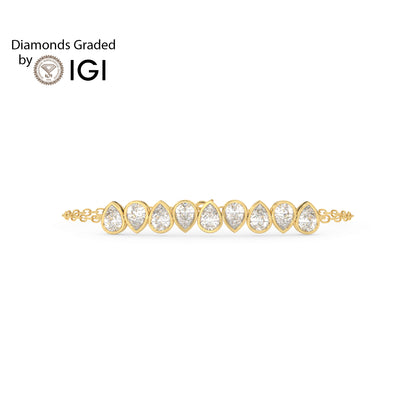 4.5ct Pear Alternating Bezel Set Lab Diamond Bracelet E/VVS 18K Gold