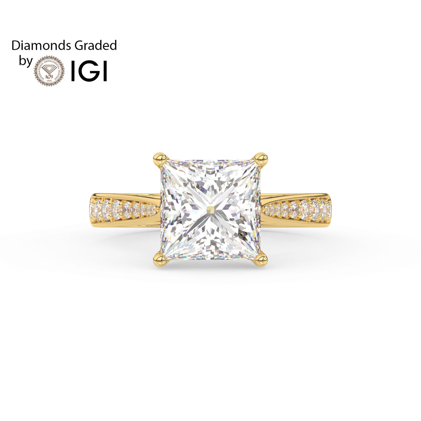 3ct Princess Lab Diamond Engagement Ring with Diamond Band - E/VVS 18K Gold