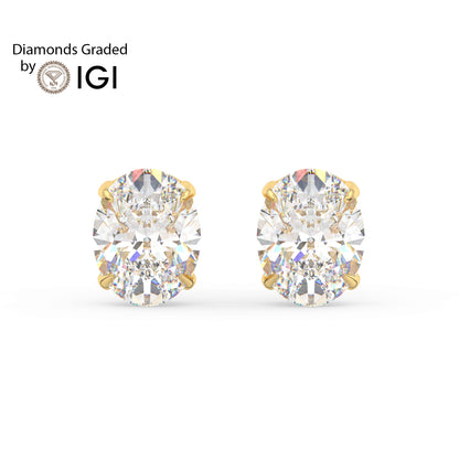 4ct Oval Lab Diamond Solitaire Stud Earrings - E/VVS 18K Gold