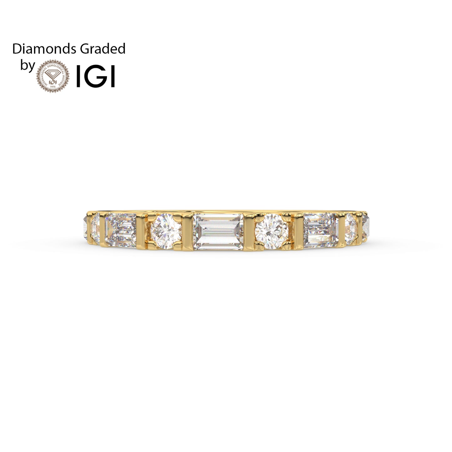 0.82ct Baguette and Round Lab Diamond Half Eternity Wedding Ring - E/VVS 14K Gold