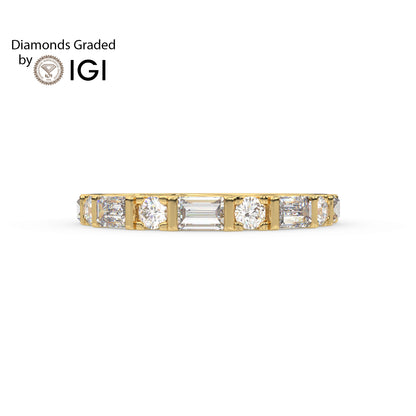 0.82ct Baguette and Round Lab Diamond Half Eternity Wedding Ring - E/VVS 14K Gold