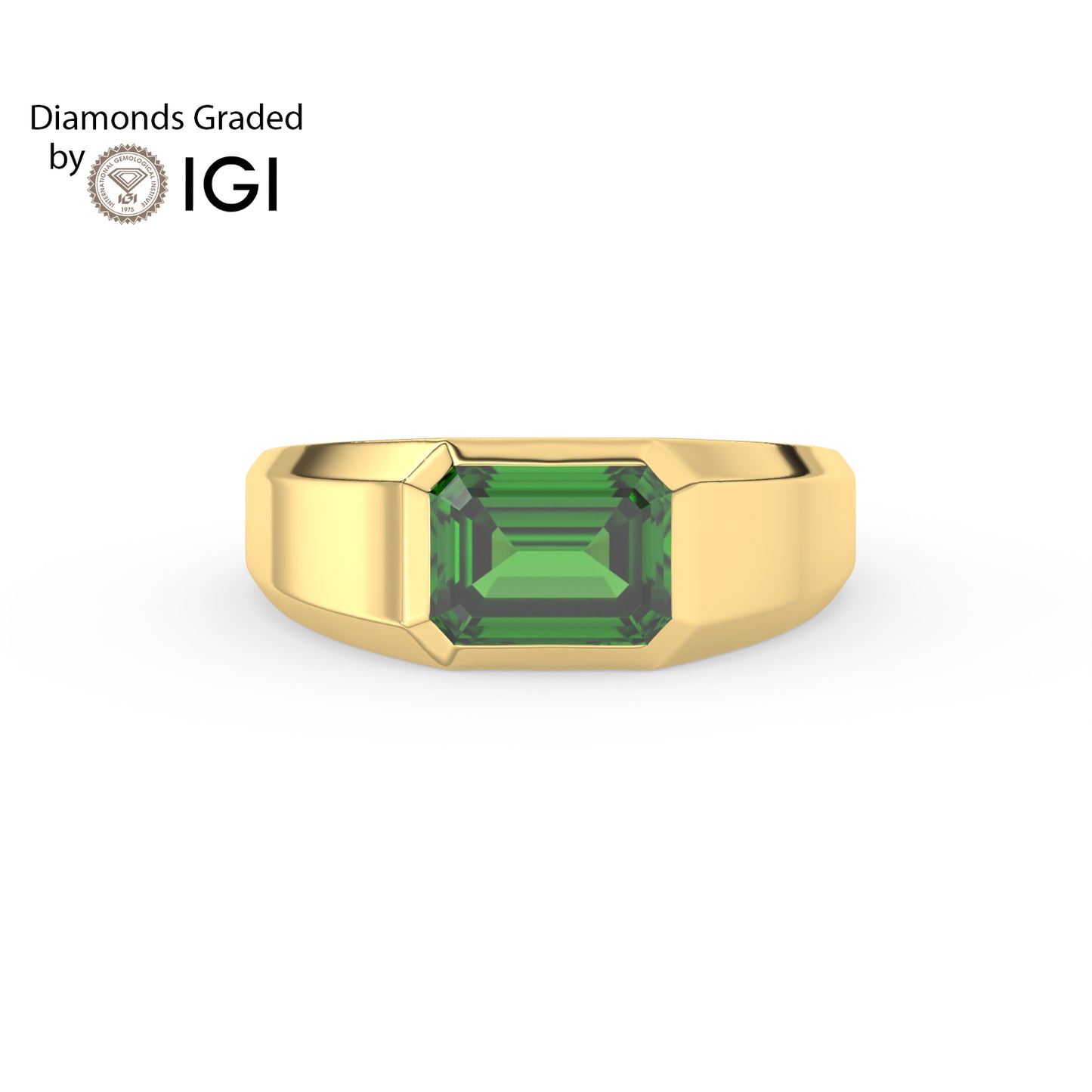 3ct Emerald Lab Emerald Men’s Wedding Ring - AAA 18K Gold