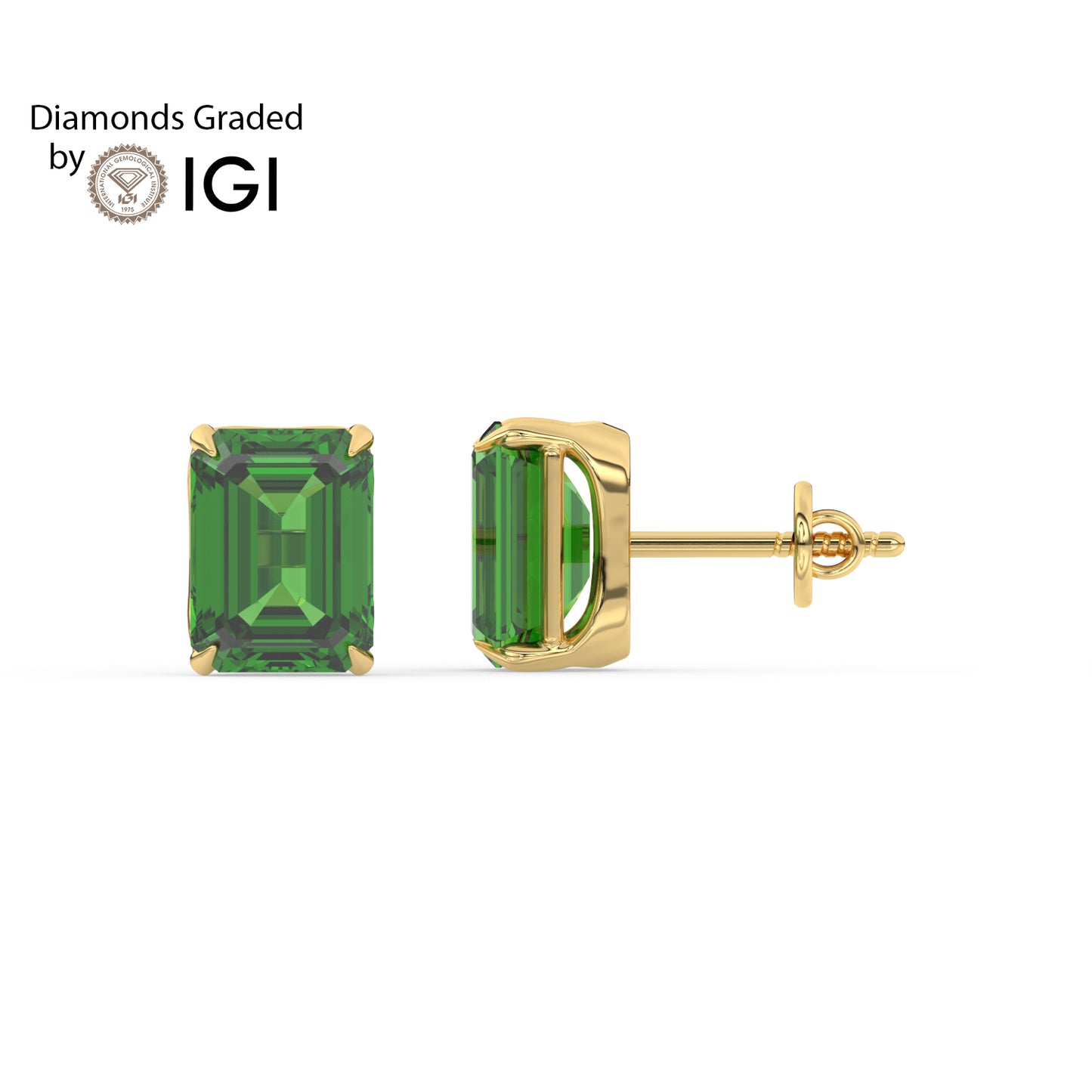 2ct Emerald Lab Emerald Solitaire Stud Earrings - AAA 14K Gold