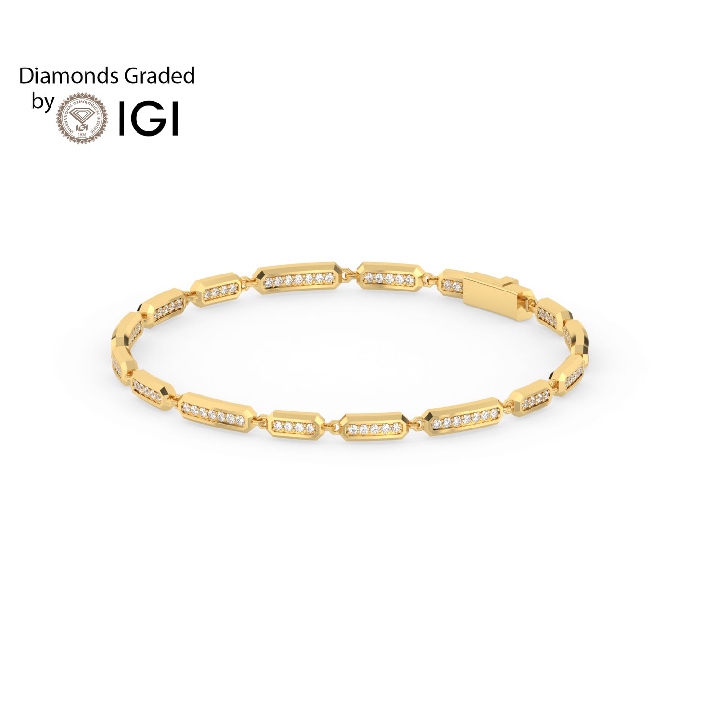 2ct Round Pavé-Set Octagon Lab Diamond Tennis Bracelet E/VVS 18K Gold