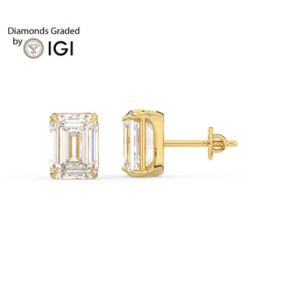 2ct Emerald Lab Diamond Solitaire Stud Earrings - E/VVS 14K Gold