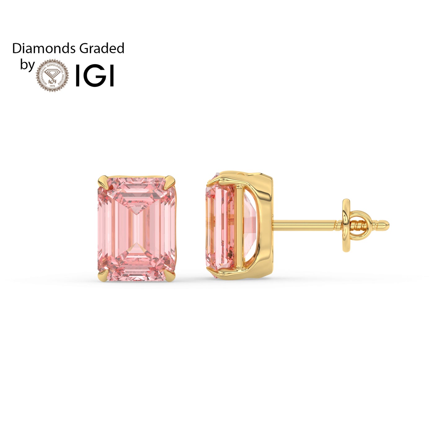 2ct Intense Pink Emerald Lab Diamond Solitaire Stud Earrings - E/VVS 14K Gold