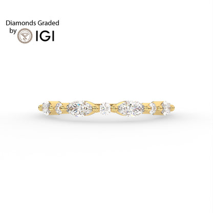 0.435ct Marquise and Round Lab Diamond Half Eternity Wedding Ring - E/VVS 14K Gold