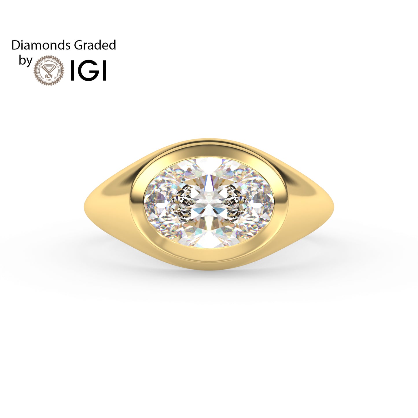 2ct Oval Bezel Set Lab Diamond Men’s Wedding Ring - E/VVS 18K Gold