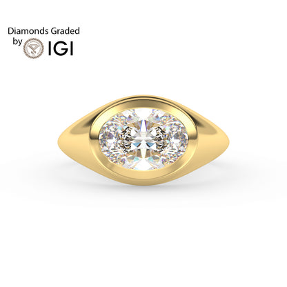 2ct Oval Bezel Set Lab Diamond Men’s Wedding Ring - E/VVS 18K Gold
