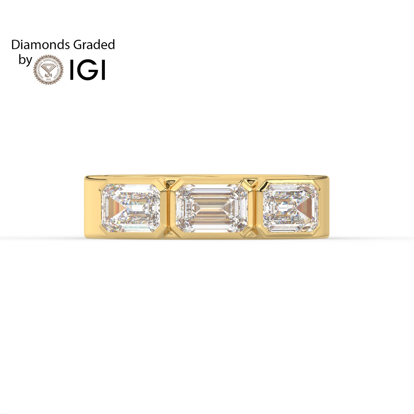 1.5ct Emerald Cut Three-Stone Lab Diamond Men’s Wedding Ring - E/VVS 18K Gold