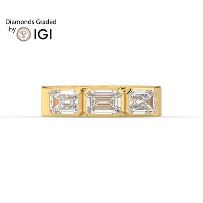 1.5ct Emerald Cut Three-Stone Lab Diamond Men’s Wedding Ring - E/VVS 18K Gold