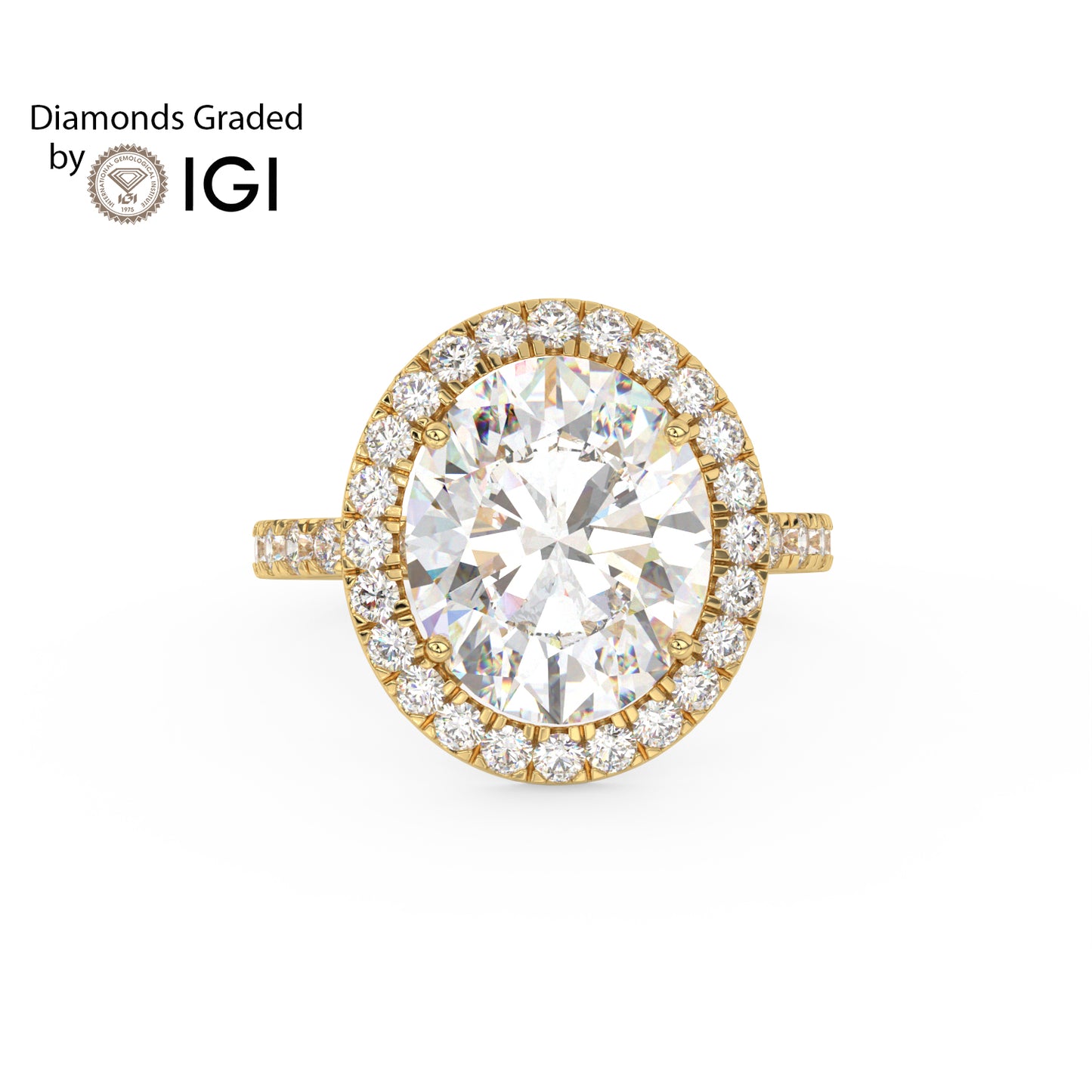 3ct Oval Lab Diamond Halo Engagement Ring - E/VVS 18K Gold