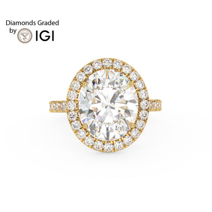 3ct Oval Lab Diamond Halo Engagement Ring - E/VVS 18K Gold