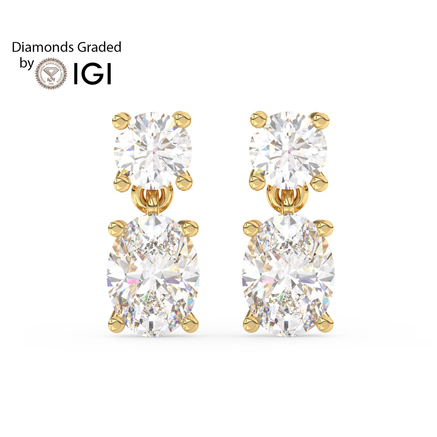 3ct Round and Oval Drop Lab Diamond Earrings E VVS 18K Gold