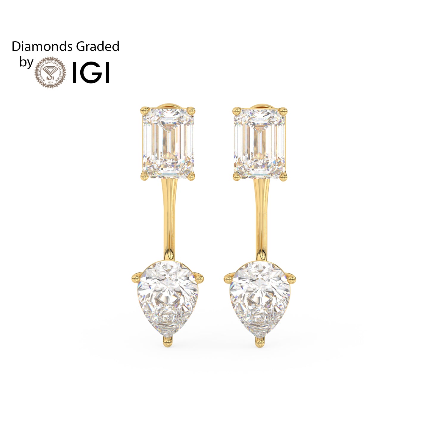 4ct Emerald and Pear Drop Lab Diamond Earrings E VVS 18K Gold