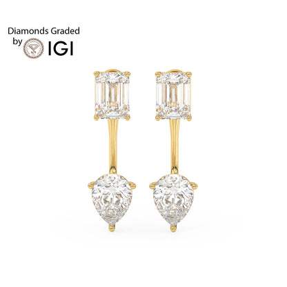 4ct Emerald and Pear Drop Lab Diamond Earrings E VVS 18K Gold