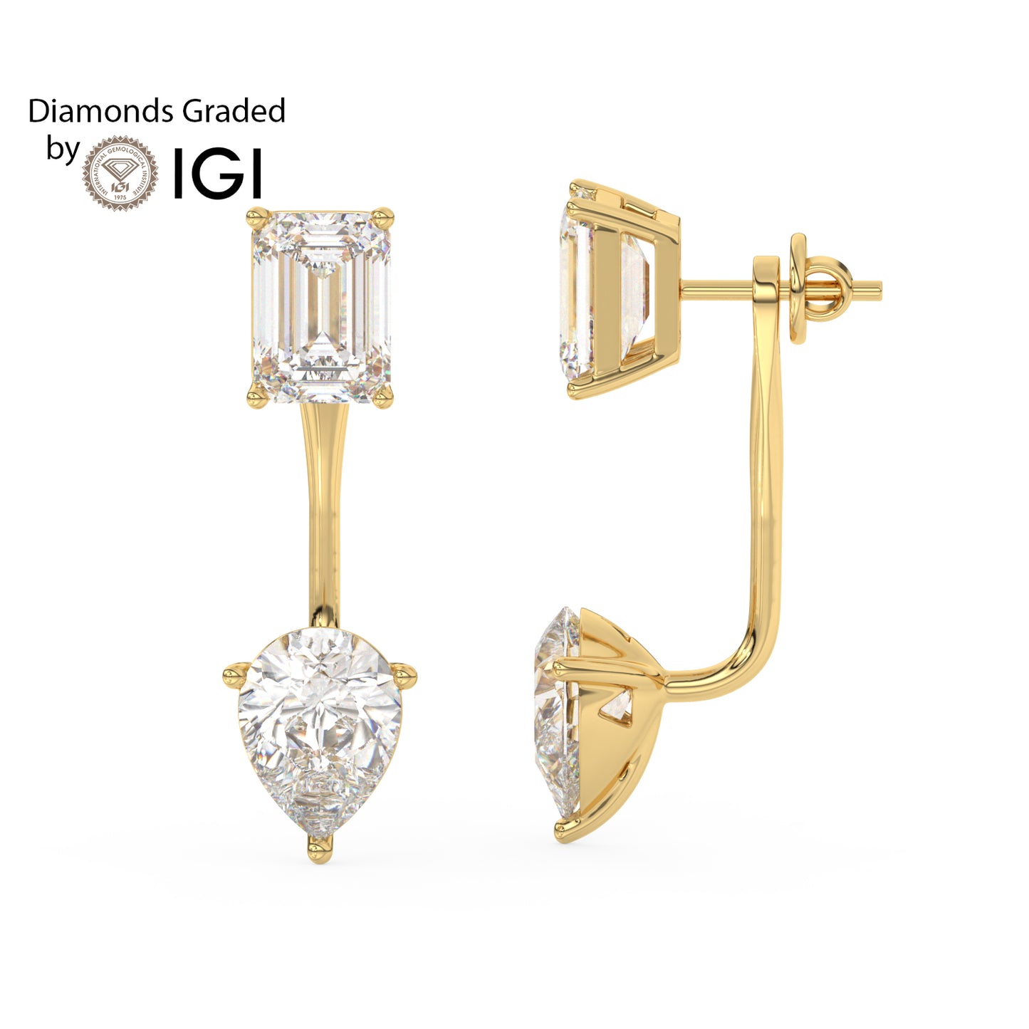 4ct Emerald and Pear Drop Lab Diamond Earrings E VVS 18K Gold