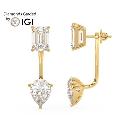 4ct Emerald and Pear Drop Lab Diamond Earrings E VVS 18K Gold