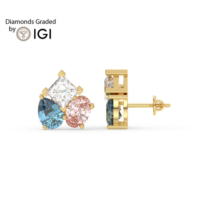 6ct Pear, Oval, and Princess Coloured Lab Diamond Earrings E VVS 18K Gold
