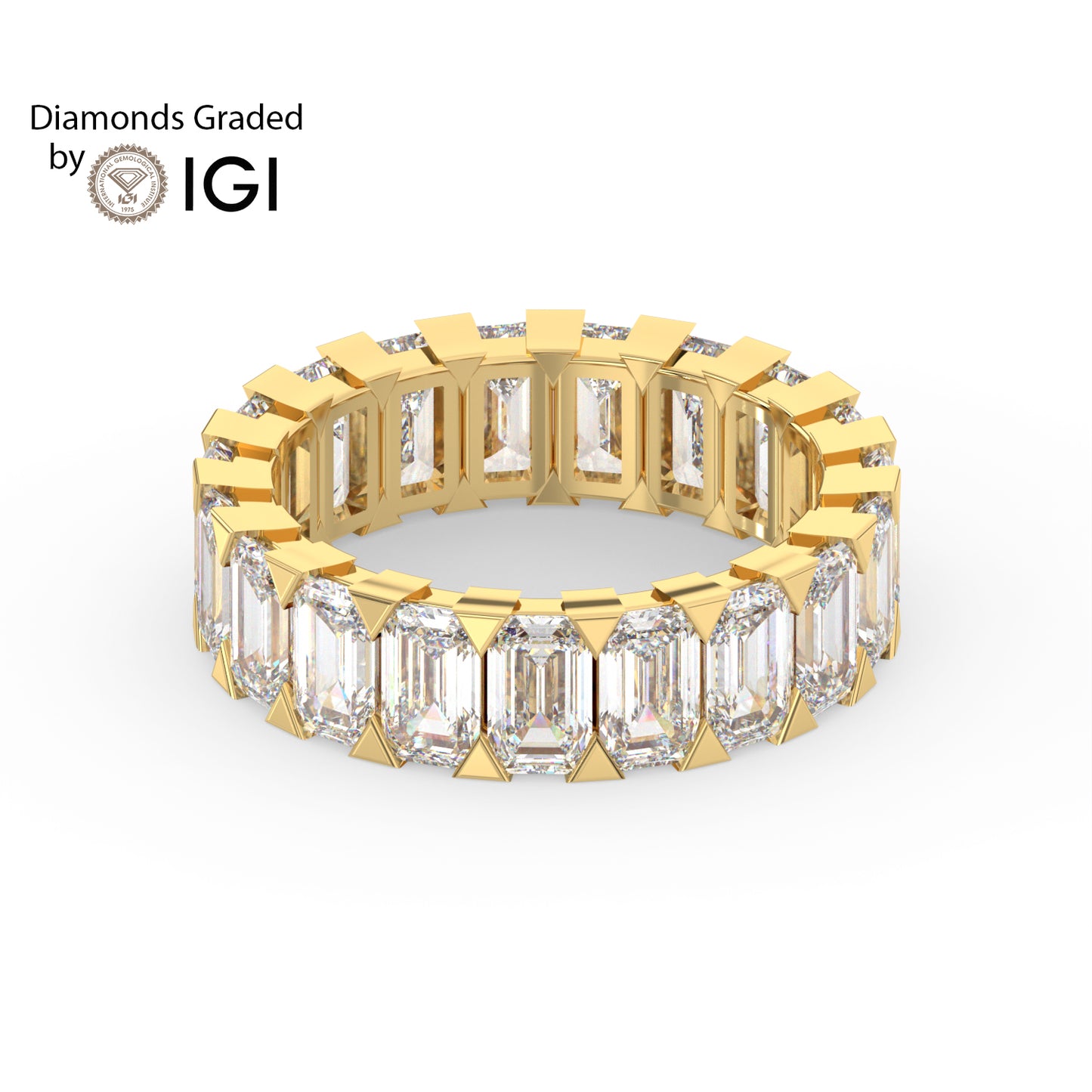 4.8ct Emerald Cut Lab Diamond Eternity Wedding Ring - E/VVS 18K Gold