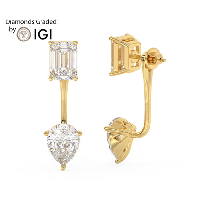 4ct Emerald and Pear Drop Lab Diamond Earrings E VVS 18K Gold