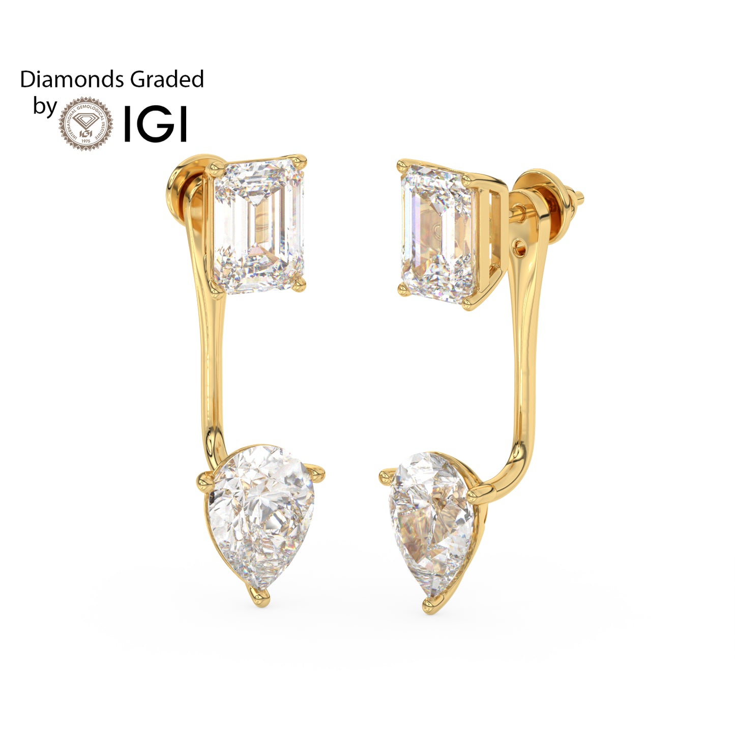 4ct Emerald and Pear Drop Lab Diamond Earrings E VVS 18K Gold
